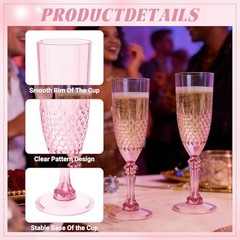 Plastic Champagne Flutes, Champagne Glasses Bulk, Reusable Unbreakable 12 Pink