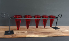 Red Glass Votive Candle Holder Set of 5 w Black Metal Stand Centerpiece