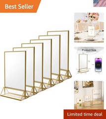 6Pack 5 x 7 Clear Acrylic Wedding Table Number Holder Stands with Gold Border…