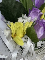 Bridal Wedding Floral Bouquet corsage and boutonniere, white roses, purple
