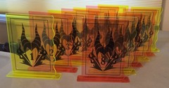 Maleficent Table Numbers with Stands 1-13, 5×7 Acrylic Pink & Yellow Event Decor