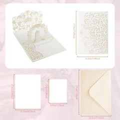 Bajayvovo 10 Piece Laser Cut Wedding Pop Up Card Invitation with Envelope Ivory
