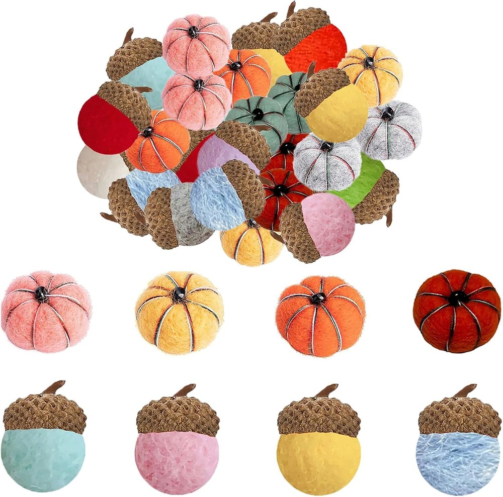30 Pcs Mini Pumpkins for Decorating Craft Felt Fall Color Mixing