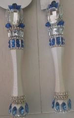Beaded Stainless Steel Cake Serving Set 2 Piece Blue and White Tableware