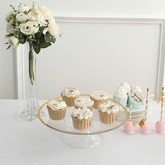 Clear 2 Round 12″ Plastic Cake Stand Dessert Display Riser Gold Rim Party Events