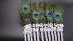The12 Peacock Feather Pen PartyFAVOR forWeddings,Sweet16, Bridal ,Quinceañera,Bo