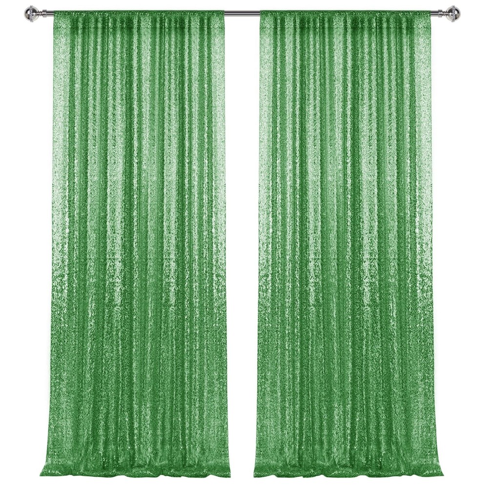 2×8FT-2PCS Grass Green Sequin Backdrop Curtains Panels, Photography Backdro