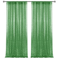 2×8FT-2PCS Grass Green Sequin Backdrop Curtains Panels, Photography Backdro