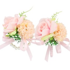 Pink Corsage and Boutonniere Set Rose Silk Wrist Corsage for Prom Wedding Bri…