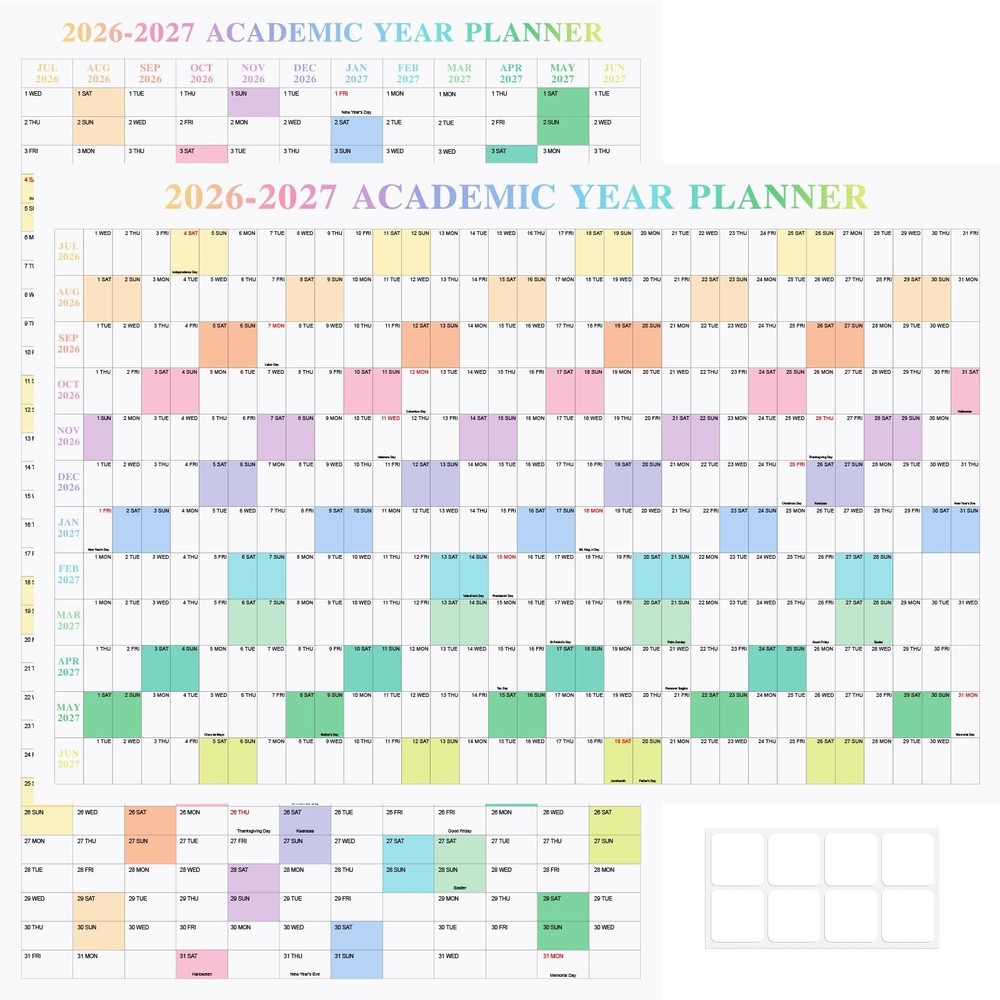 24″ x 36″ Exellewis 2026-2027 Academic Wall Calendar, July 2026 to June 2027,…