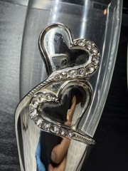 Wedding Champagne Glass Set Of 2 Silver Toasting Flute Glasses Rhinestone Heart