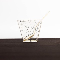 24 Clear 2 oz Gold Glittered Square Plastic Dessert Cups Spoons Set Party Events