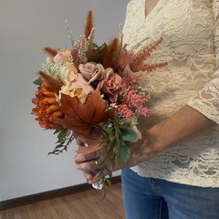 Beautiful Bridal Wedding Bouquet Budget Handmade Faux Floral Orange Purple Pink