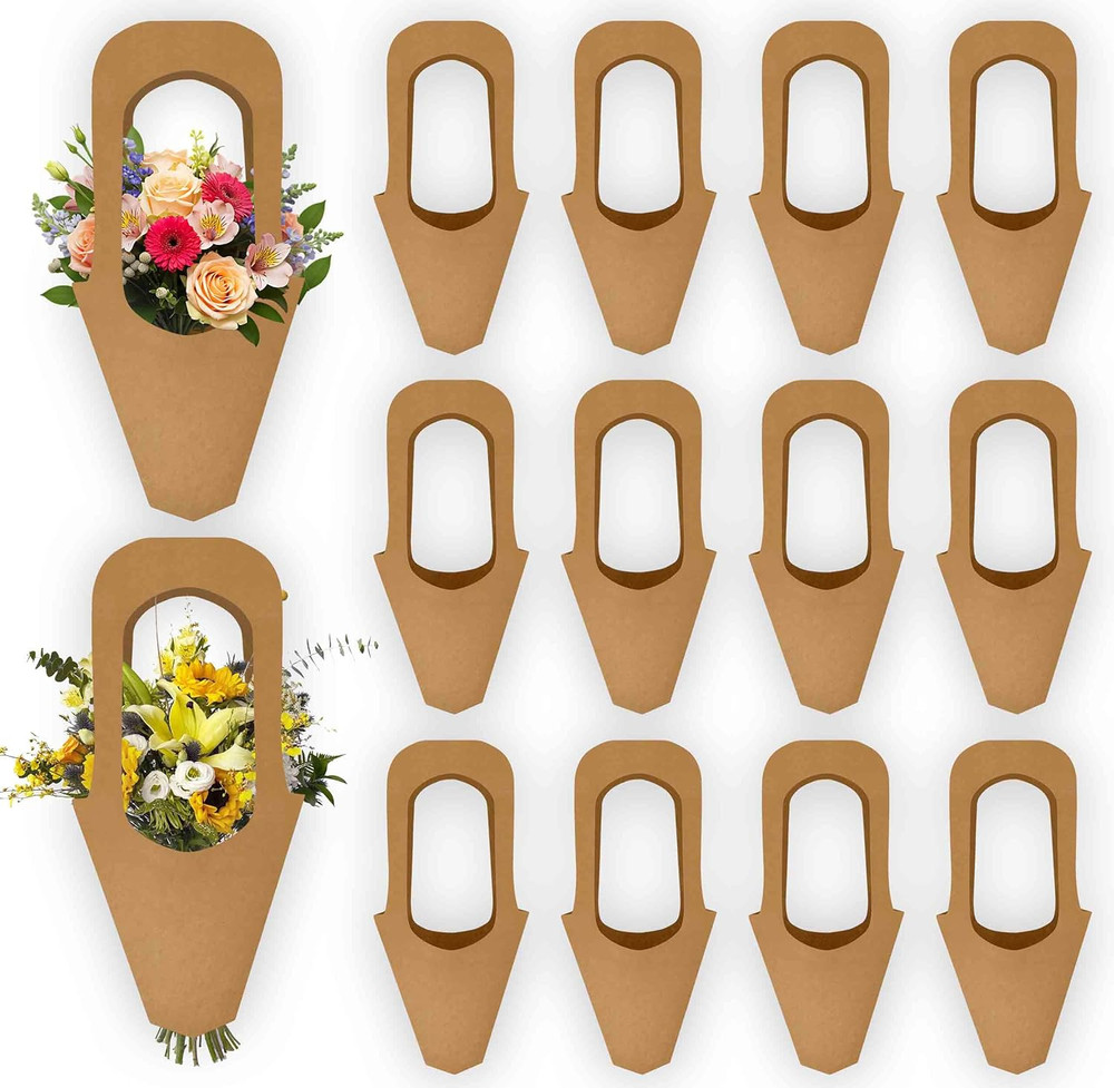 50 Pack Kraft Paper Flower Bouquet Holders – Cardboard Floral Wrap Cones, DIY Bo