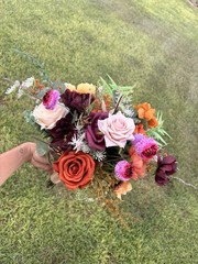 Artificial Wedding Flower Bouquet Bunch, Rose & Eucalyptus, Rustic Ranch Twine