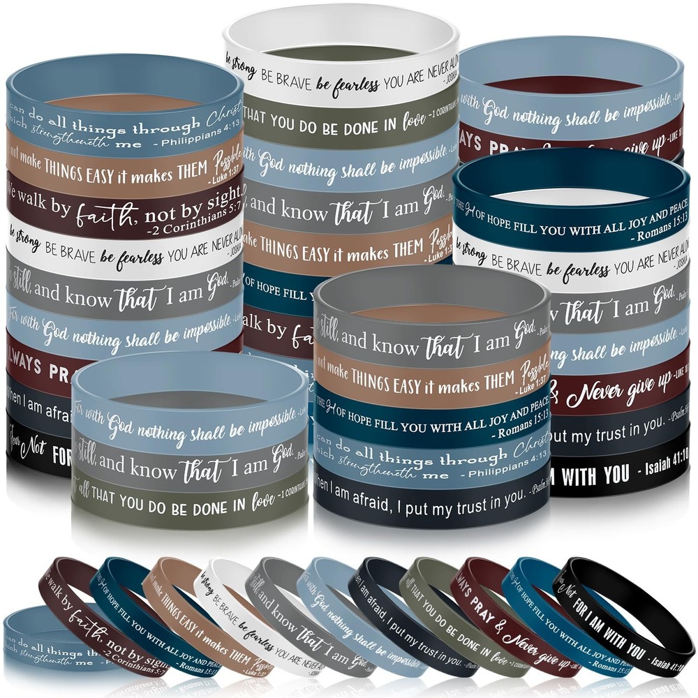 Lunmon 120 Pcs Bible Verse Silicone Bracelets Bulk Religious multicolor