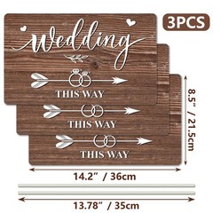 Lesnala 3Pcs Double Sided Wedding this Way Sign 14.2 x 8.5 inches, Brown-3PCS