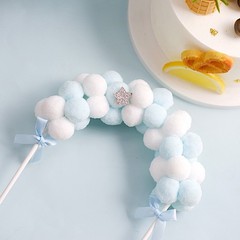 6″ x 11″ BLUE WHITE Cotton Balls Arch Cake Topper Wedding Party Home Decorations