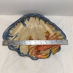 DEPT 56 Figural Palissy Style Majolica Clamshell and Crab Decorative Bowl