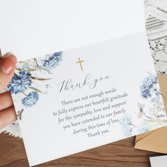 25 Pcs Funeral Thank You Cards with Envelopes, 4×6 In Watercolor Blue Flowe