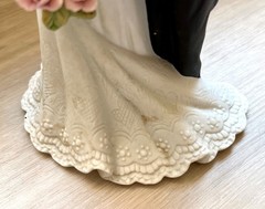 Lefton Porcelain Wedding Cake Topper & Figurine Groom & Bride w Lace Veil 1990
