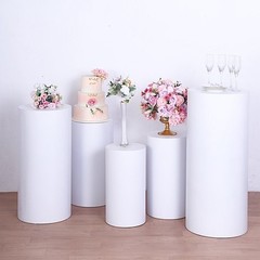 5 White Metal Cylinder Display Stands Pedestal Riser Columns Party Decorations