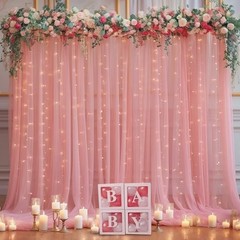 10x8ft Tulle Backdrop Curtain with Lights String for 2 Panels(5*8FT) Dusty Rose