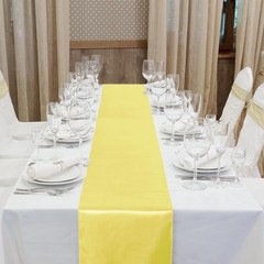 Aneco 12 Pack Satin Table Runner 12 x 108 Inch Pastel Rainbow Long Wedding Sa…