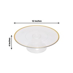CLEAR 2 Round 12″ Plastic CAKE STAND Dessert Display Riser Gold Rim Party Events
