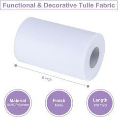 White Tulle Fabric Rolls 6 Inch by 100 Yards (300 feet) Tulle Roll Spool