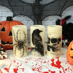 LED Flameless Flickering Candles Halloween – Battery Operated – 1-Skull Timer