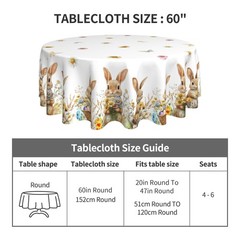 Xumuyin Easter Round Tablecloth 60 x 60 Inch Flowers 60″ (Round),