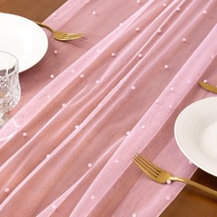 Socomi Pearl Table Runner Tulle Pink Summer Cheesecloth 10FT 10ft X 1pc,
