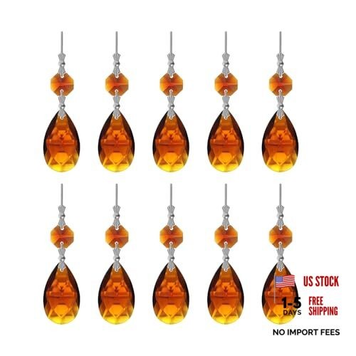 10pcs Crystal Prisms Chandelier Ornament Pendants Rainbow Maker 38mm Drop Amber