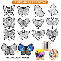 24 Pc Velvet Butterfly Coloring Cards Fuzzy Art Kit Kids Adult Craft Mothers Day