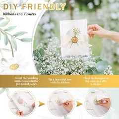 Fuyoooo 50 Set Wedding Invitations Wraps Pre Classic Style, Beige, Gold