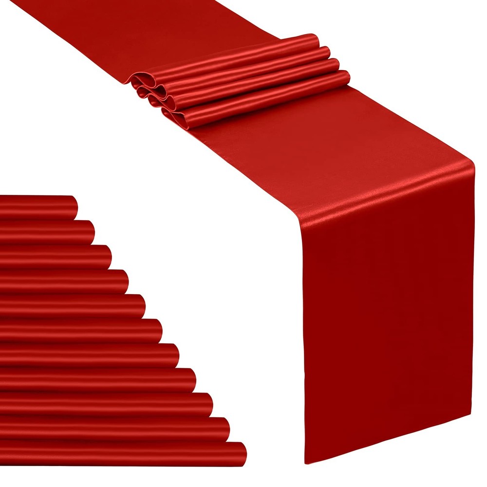SiinvdaBZX 12 Pcs Red Satin Table Runner 12 x 108 inches Long, Bright Smooth …