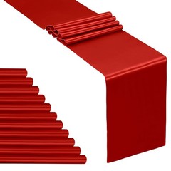 SiinvdaBZX 12 Pcs Red Satin Table Runner 12 x 108 inches Long, Bright Smooth …