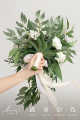 Elegant Ivory White Silk Bridal Bouquet 15″ Cascading Roses Hydrangeas Keepsake