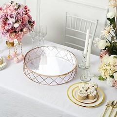 GOLD CLEAR 16″ Round Metal Glass Geometric CAKE STAND Party Wedding Decorations