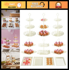 10 Pack Dessert Stand Set – 3 Two-Tier & 3 Three-Tier Cupcake Holders, Cookie Tr