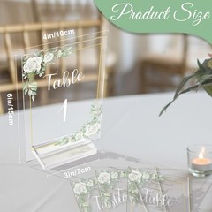 White Rose Acrylic Wedding Table Numbers 120 Stands 4×6 Inch Clear Signs Set