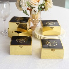 GOLD BLACK 25 Square 4″ x 4″ FAVOR BOXES Thank You Print Gift Holders Events
