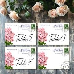 DOUBLE or SINGLE SIDED HYDRANGEA POSTCARD WEDDING TABLE CARDS or SIGNS #540