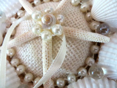 Beach wedding ring bearer pillow_Star fish + seashells_6 1/2 inch round