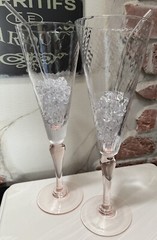 Pair Mega GIANT 40oz/16» Tall CHAMPAGNE Toasting FLUTES Clear Crystal/Pink Stem