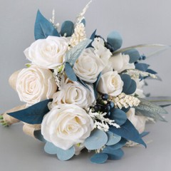 Peacock Blue Bouquet Silk Fake Flowers Bridal Drop Shape Wedding Supplies Decor
