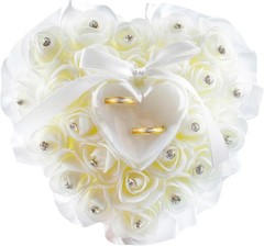 White Wedding Ring Holder Pillow Heart Shape Lace Rose Flower Rhinestone Crys…