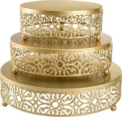 Antique Gold Round Cake Stands – 3 Pack for Weddings & Celebrations (8″ 10″ 12″)