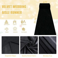 Wedding Aisle Runner 48″ W X 20 FT L Black Velvet for Ceremony – Elegant Carpet